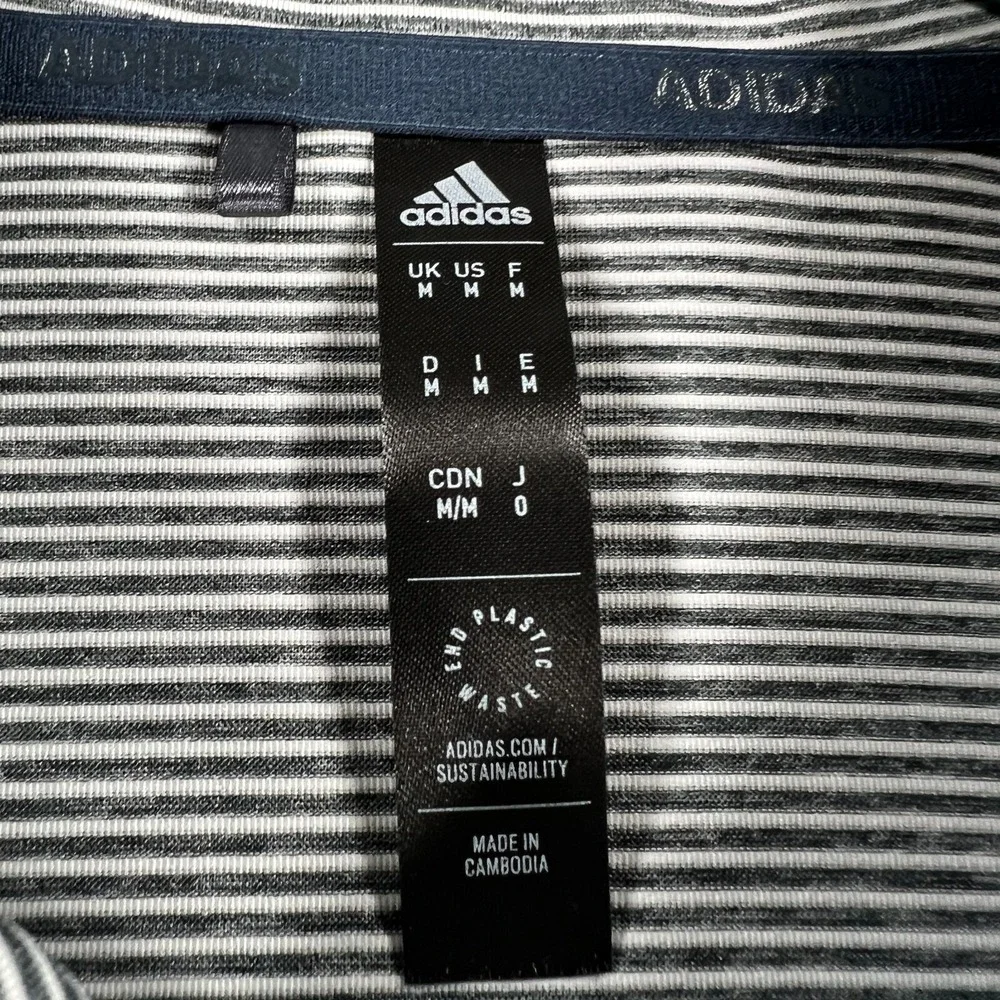 Adidas Shirt Polo Mens Medium Gray Striped Short Sleeve Golf Outdoor Casual
